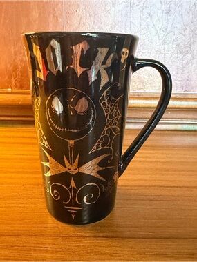 Disney Nightmare Before Christmas Jack Skellington Black Gold Coffee Mug 6" Tall